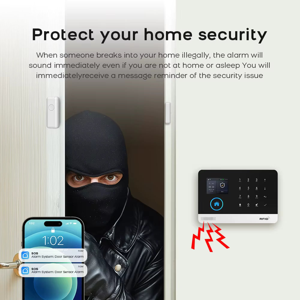 Smart Home Alarm System – WiFi + GSM, Motion Sensors, Tuya App, Alexa Compatible