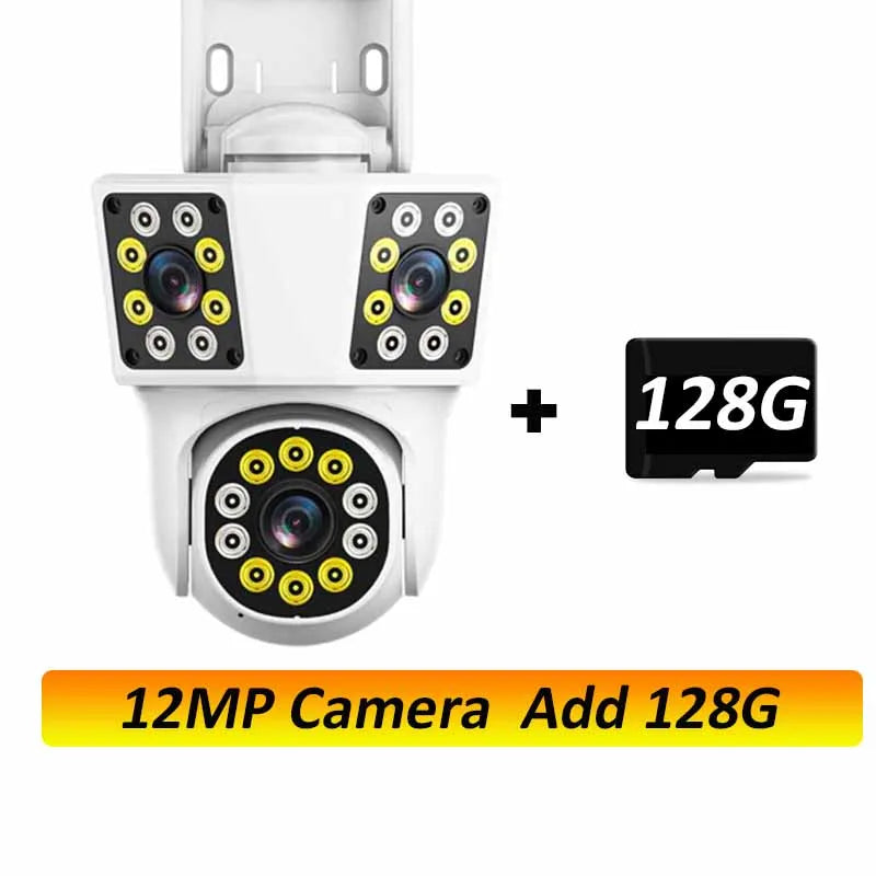 6K 12MP WiFi Outdoor Camera 3 Lens 3 SCREENS Ai Motion Tracking  PTZ 4K Video Camera Security surveillance Camera IPC360 Home