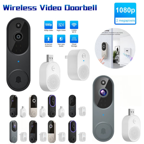 1080P Smart Video Doorbell Camera Wireless Wi-Fi Video Safedoorbell AI Motion Detection Night Vision Two-Way Audio Camera Chime