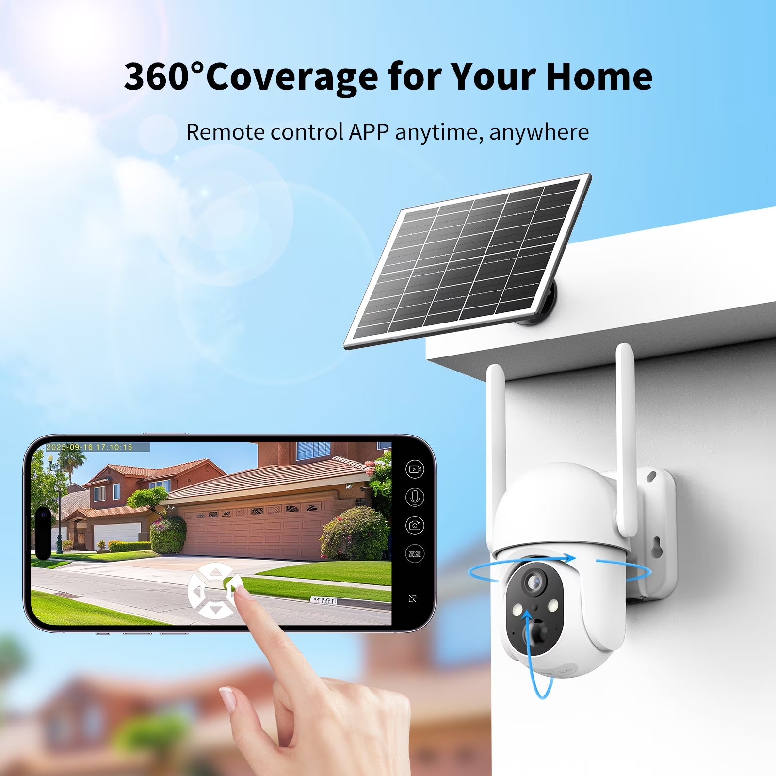 4G LTE Cellular Solar Security Camera Outdoor, 2K PTZ Wireless Security Camera with SIM Card, No Wifi Needed, AI Human Detection, Color Night Vision, 360° View