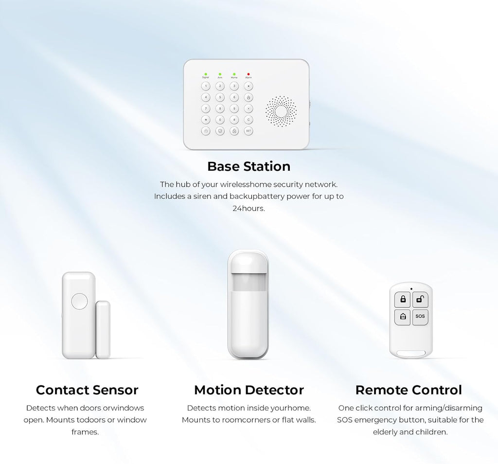 Wireless Home Security System Wifi/4G Home Alarm System with Phone APP Alert | Voice Control | No Subscription Fees | 24/7 Monitoring | Alexa Compatible