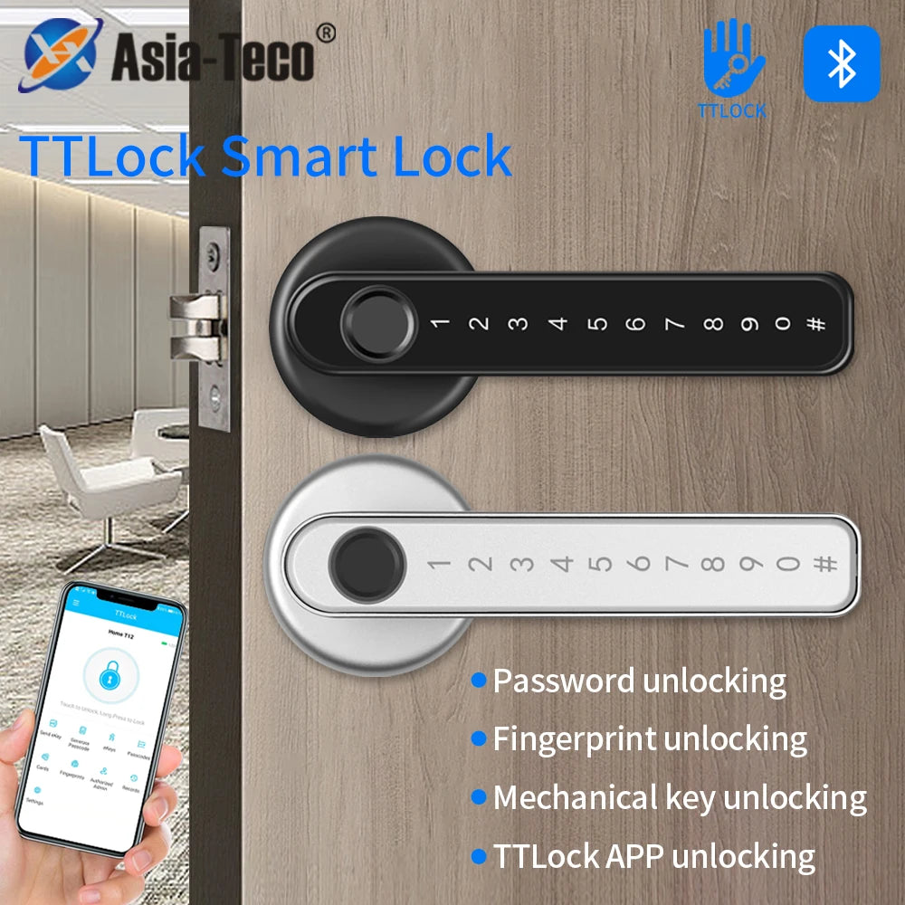 Ttlock/Tuya APP Smart Fingerprint Lock Password Code Door Lock Bluetooth Biometric Fingerprint Lock Electronic Handle Lock
