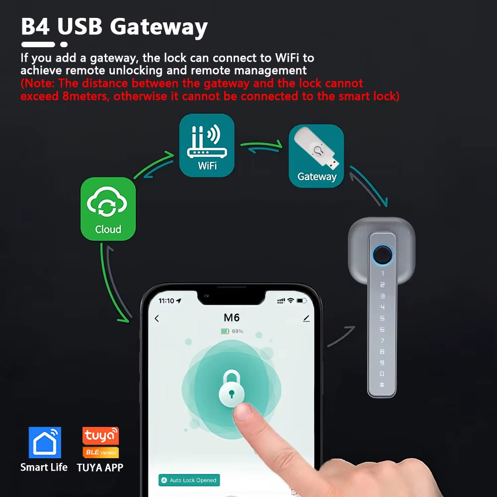 2025 New M6 Tuya Bluetooth Smart Lock, Door Lock, Fingerprint Lock, Password Lock, Multiple Unlocking Methods