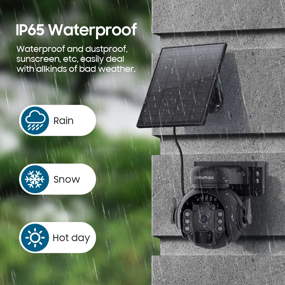 SHIWOJIA 5MP 4G SIM Solar Security Camera Outdoor 360° PTZ Wifi Wireless Surveillance Camera PIR Motion Detection Two-Way Audio