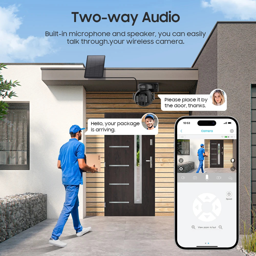 SHIWOJIA 5MP 4G SIM Solar Security Camera Outdoor 360° PTZ Wifi Wireless Surveillance Camera PIR Motion Detection Two-Way Audio