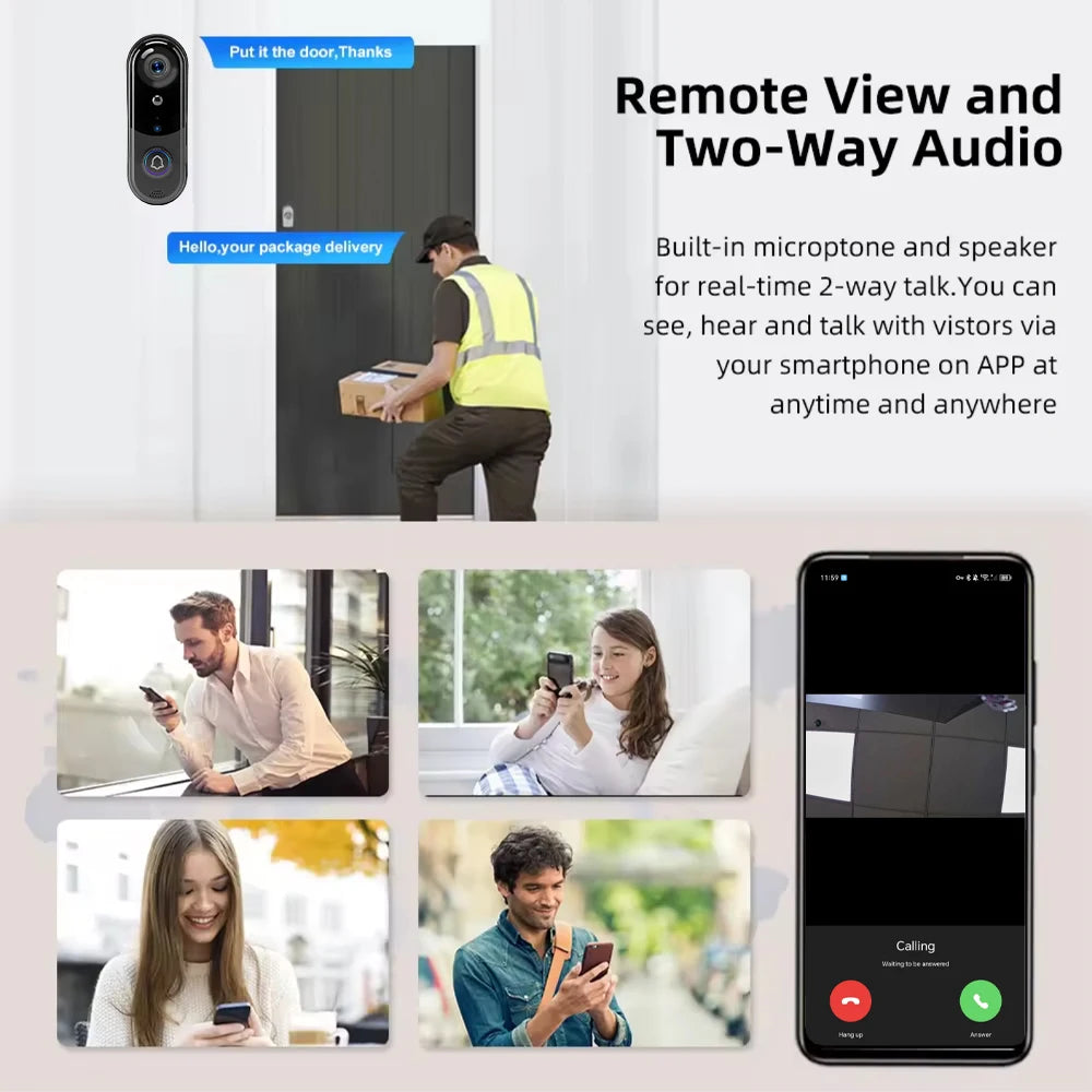 FREE Cloud Storage 1080P 2.4Ghz Wifi Wireless 5000Mah Battery Smart Video Doorbell IP65 Outdoor Door Security with USB Chime