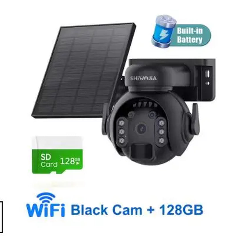 SHIWOJIA 5MP 4G SIM Solar Security Camera Outdoor 360° PTZ Wifi Wireless Surveillance Camera PIR Motion Detection Two-Way Audio