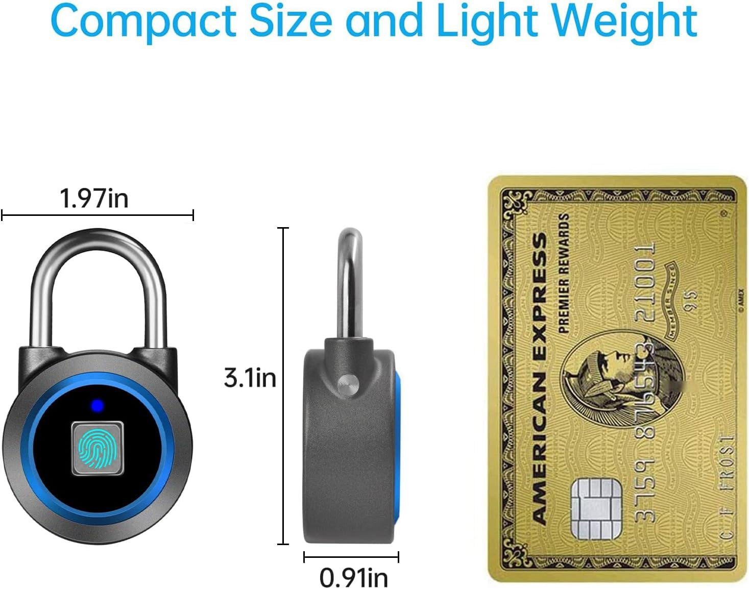 Fingerprint Padlock Gym Locker Lock, Smart Biometric Padlock Bluetooth Keyless Padlock, Rechargeable Waterproof Master Lock for Gym Locker, School Locker, Gate, Fence, Shed, Garage (Blue)