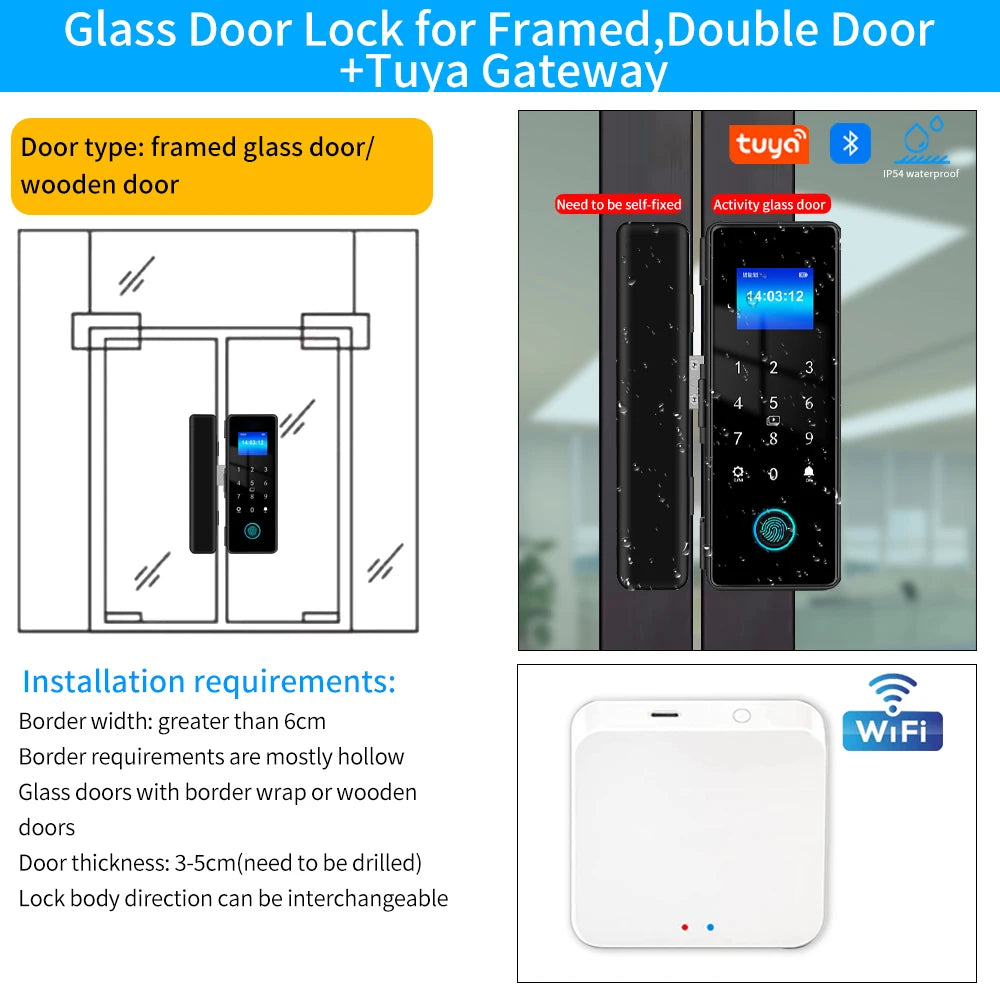 Tuya Smart Fingerprint Lock Bluetooth Smart Sliding Glass Door Biometric Electronic Digit Door Card Hook Lock App Remote Unlock