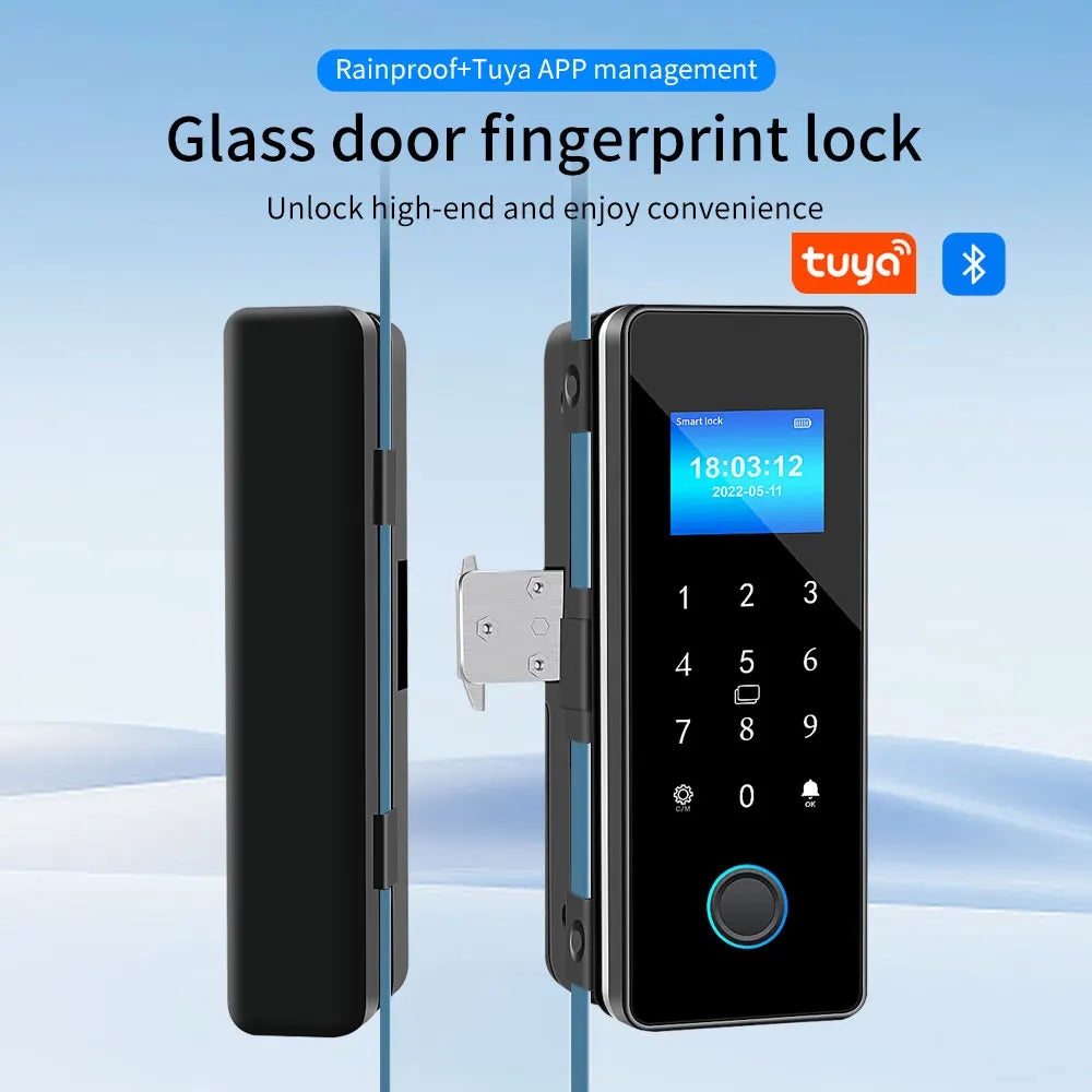Tuya Smart Fingerprint Lock Bluetooth Smart Sliding Glass Door Biometric Electronic Digit Door Card Hook Lock App Remote Unlock