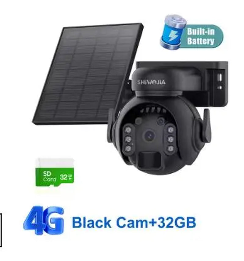 SHIWOJIA 5MP 4G SIM Solar Security Camera Outdoor 360° PTZ Wifi Wireless Surveillance Camera PIR Motion Detection Two-Way Audio
