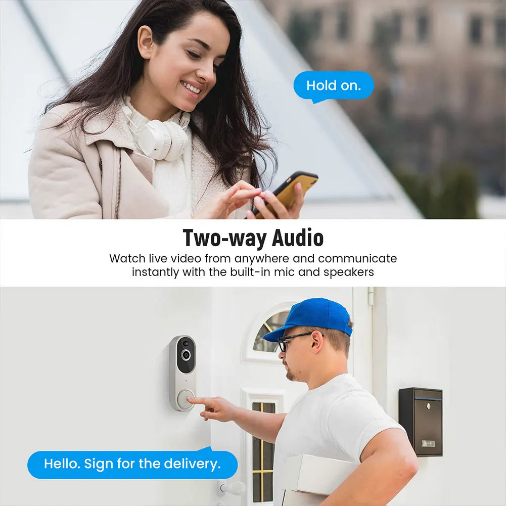 1080P Smart Video Doorbell Camera Wireless Wi-Fi Video Safedoorbell AI Motion Detection Night Vision Two-Way Audio Camera Chime