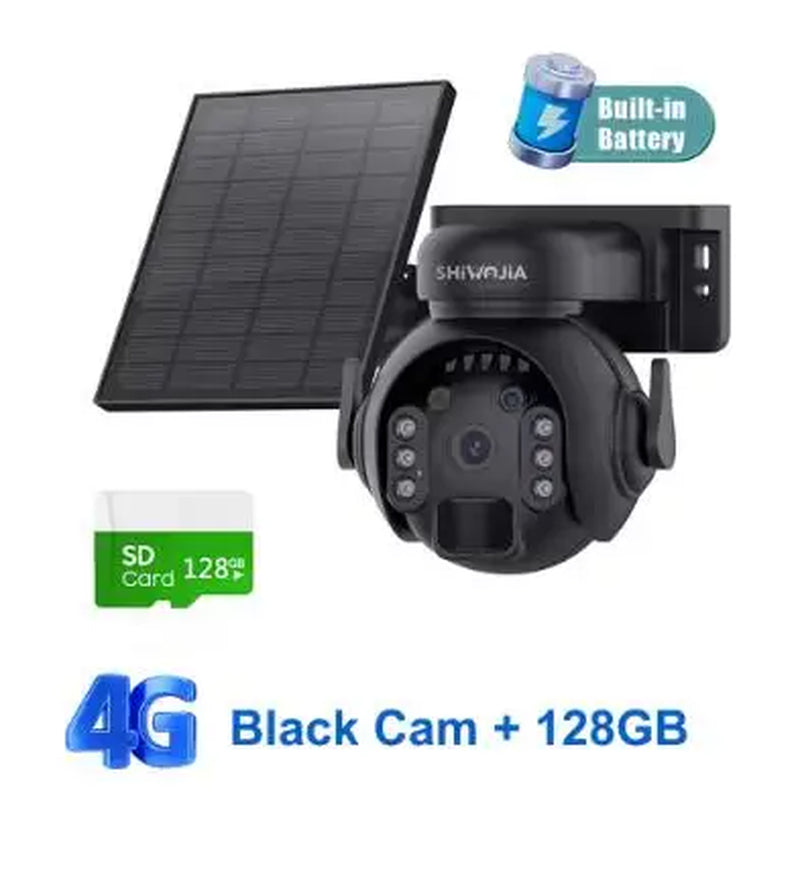SHIWOJIA 5MP 4G SIM Solar Security Camera Outdoor 360° PTZ Wifi Wireless Surveillance Camera PIR Motion Detection Two-Way Audio