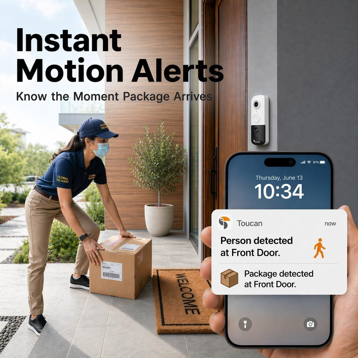 Doorbell Camera, Wireless Video Doorbell with Chime, Doorbell Gen 3 | Parcel Detection, Instant Motion Alerts, 2K HD, 180° View, Night Vision, Works with Alexa & Google Home, Wire-Free for Renter