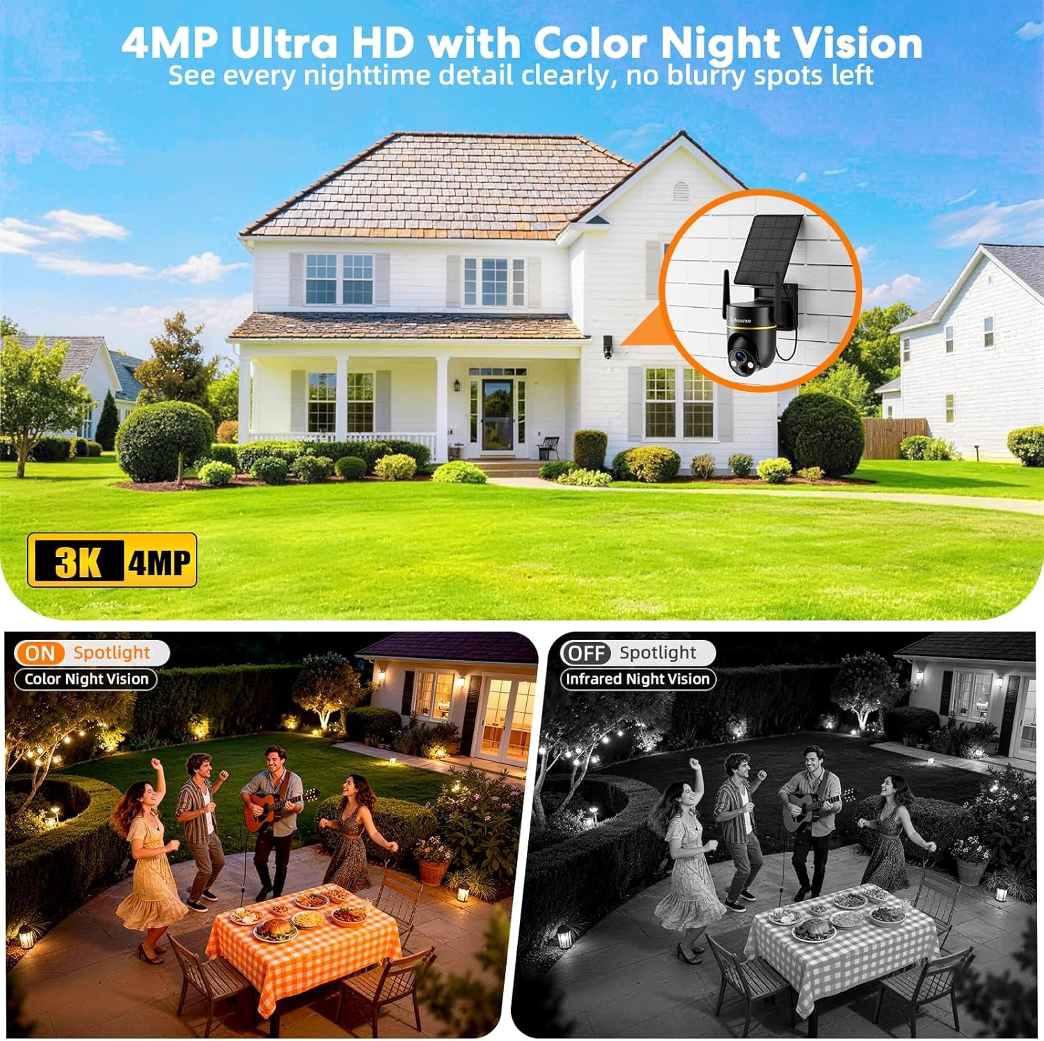 Lybuorz Solar Powered Outdoor Wireless Security Camera, 4MP HD PTZ Camera W/ Full Color Night Vision, 2.4/5Ghz Wifi, AI Motion Detection, Siren Alarm, 2-Way Audio, Work W/Alexa, Waterproof,4.92*4*4.52