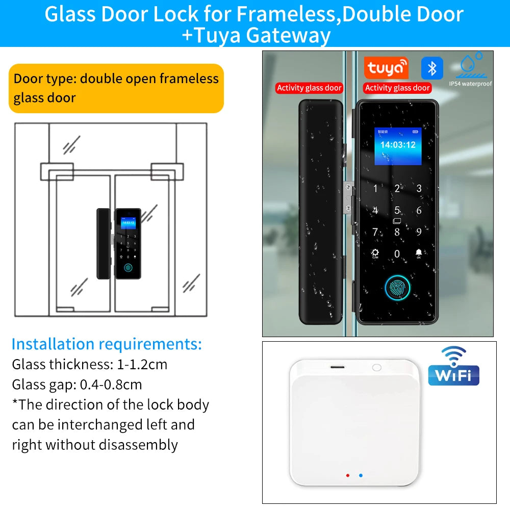 Tuya Smart Fingerprint Lock Bluetooth Smart Sliding Glass Door Biometric Electronic Digit Door Card Hook Lock App Remote Unlock