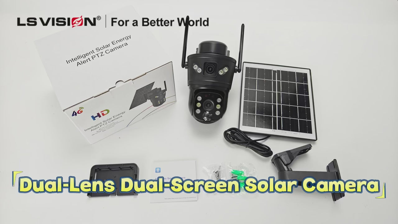 4G/WiFi Solar Security Camera 8MP – Dual Lens, PIR, Night Vision, IP65, Built-in Battery, Tuya App
